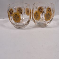 Vintage MCM Yellow /Orange Tulip Flower Pattern Cocktail Glass Set Of 2 Rare