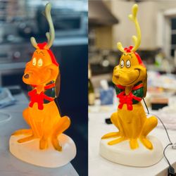 Christmas Lighted Blow Mold Indoor / Outdoor Holiday Decor Grinch Max with Antler Dr. Seuss 24 in