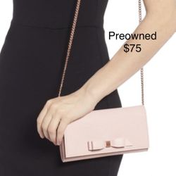 TED BAKER Pink Wallet Clutch with Rosegold Chain