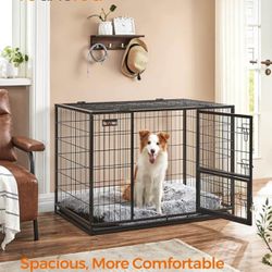 Heavy-Duty Dog Crate, Metal Dog Kennel and Cage with Removable Tray, XL for Medium and Large Dogs, 42.1 x 27.6 x 29.5 Inches, Black