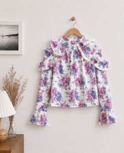 Floral print with ruffle cold-shoulder sleeves