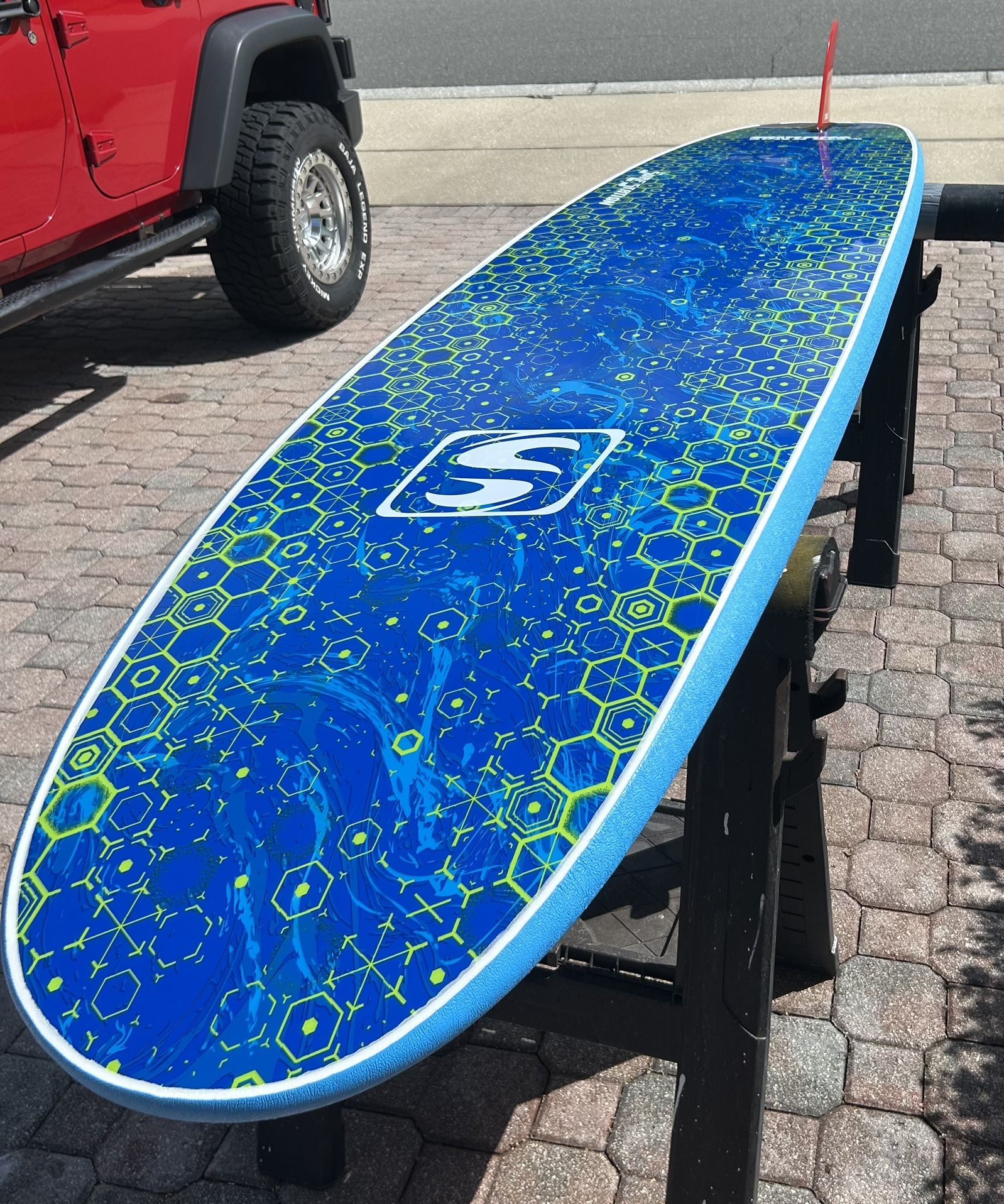 10’ Soft surfboard With 9” Fin, Sock, And Bag.