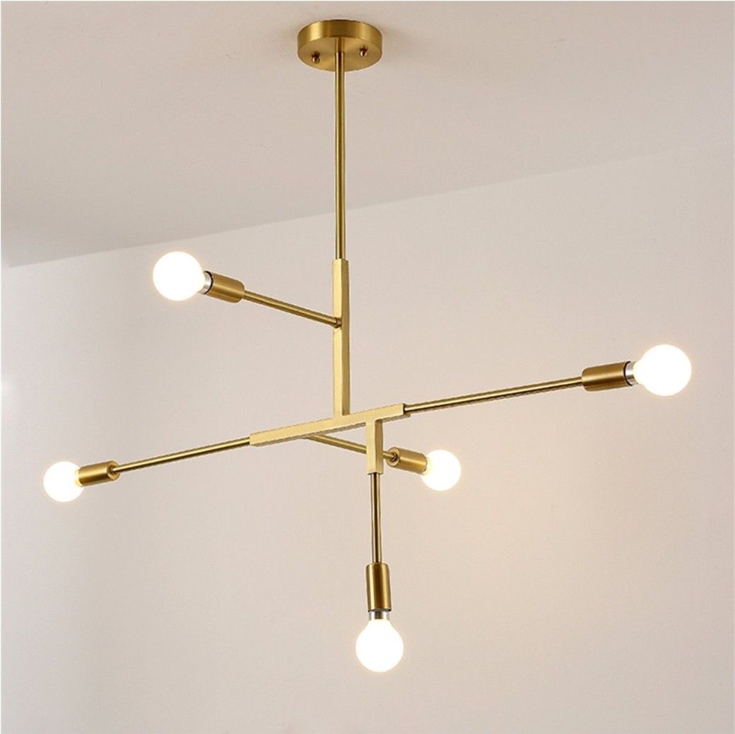 5 Light Minimalist Chandelier Lighting with Gold Iron Finish for Bedroon, Living Room, Kitchen