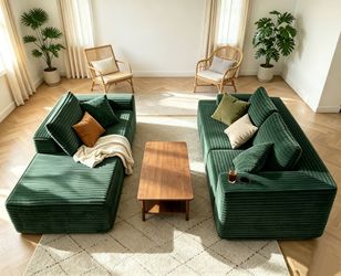 106-inch L-shaped cloud sofa with armrests, corduroy, no assembly required (green)