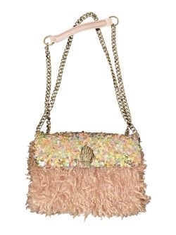 Kurt Geiger London Medium Sequin & Pink Feather Kensington magnetic snap closure