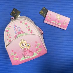 Loungefly Disney Sleeping Beauty Mini Backpack and Matching Wallet  - NWTs