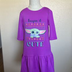 Girls Star Wars Baby Yoda Purple Dress Size 4/5