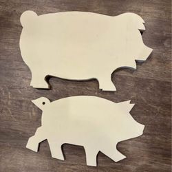 Wood pig piggy oink painted beige crafting cutout