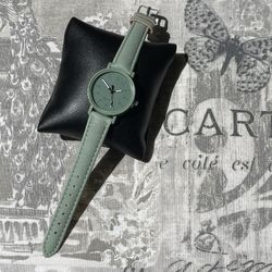 Slim Green Leather Watch 