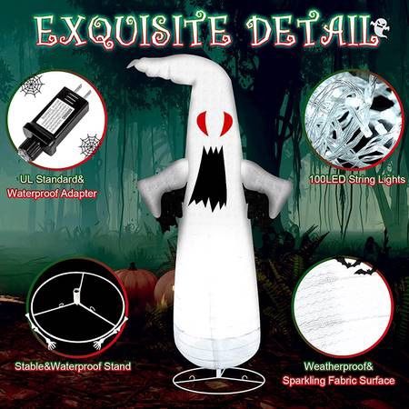 Halloween Decorations Outdoor, Halloween Decorations Red-Eye Ghost with 100 LEDs, 5 FT Collapsible Halloween Outdoor Decorations, Wea
