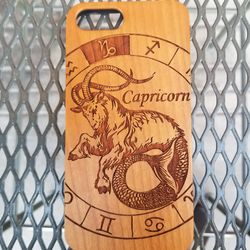 Capricorn zodiac horoscope sign design laser engraved wood case for iPhone and Samsung Galaxy