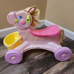 Fisher-Price Roll-Along Musical Pony With Basket- Pink