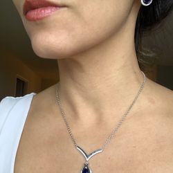 Antique Fine Sterling Silver Necklace And Earrings With Premium Stones And Zircon