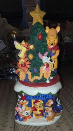 Rare Vintage Official Disney Winnie the Pooh Cookie Jar Planter Tigger Christmas