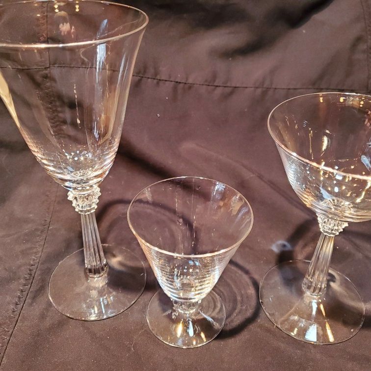 Vintage Stem Glasses And Plates