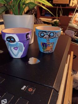 Hand-Painted WALL-E & EVE Terra Cotta Pots Set