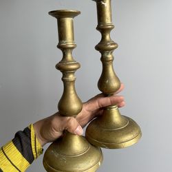 VINTAGE BRASS Pair: rustic brass candle holders