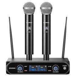 Aokeo Wireless Microphone System, Metal Wireless Mic Set with Case,Handheld Cordless Dynamic Microphones for Singing, Karaoke, Church, DJ,100ft Range 