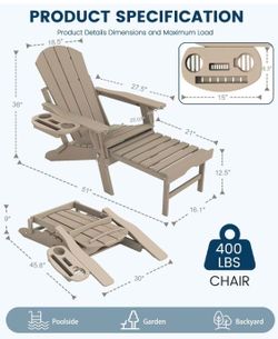 😀 2Pcs Adjustable Adirondack Chair with Retractable Ottoman, HDPE Folding Adirondack Chair with Cup Holder, All Weather Fire Pit Chair for Outdoor