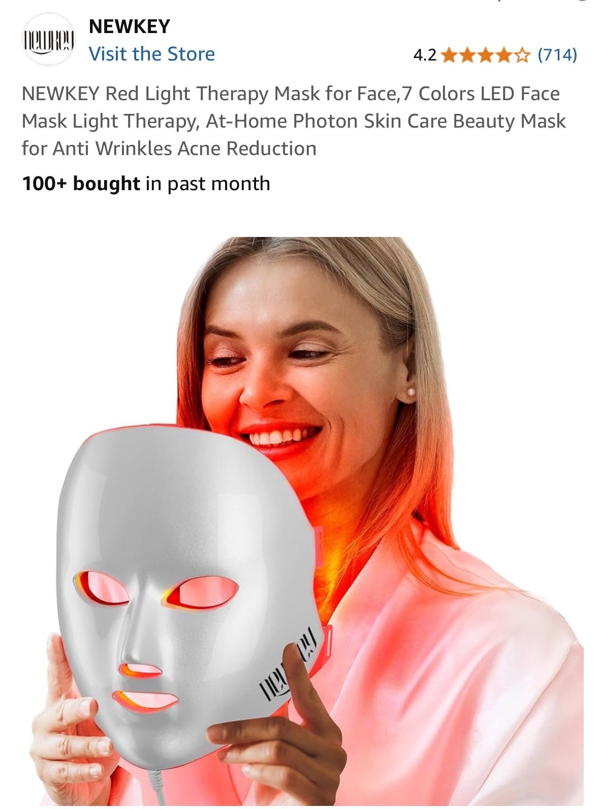 NEWKEY Red Light Therapy Mask for Face,7 Colors LED Face Mask Light Therapy, At-Home Photon Skin Care Beauty Mask for Anti Wrinkles Acne Reduction