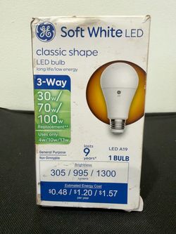 GE SOFT WHITE LED A19 3-WAY LIGHT BULB - WHITE.