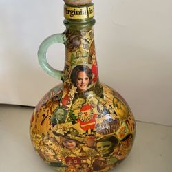 Vintage Decoupage Wine Bottle With Cork