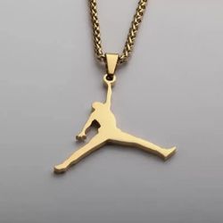 Michael Jordan Gold Jumpman Necklace Pendant with Chain Style Culture Hip Hop