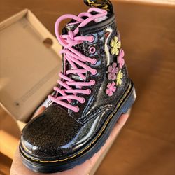 Toddler Doc Glitter & Flower Boots 