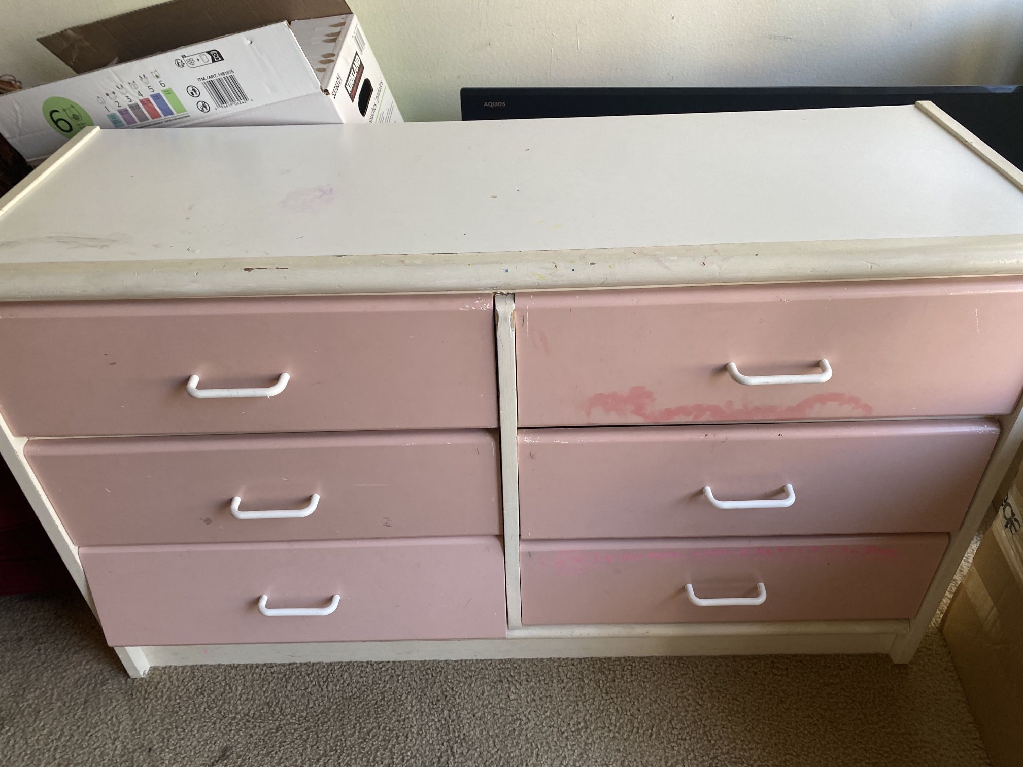 FREE Pink And White 6 Drawer Dresser