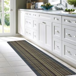 Apollo Blue Striped Tufted Area Rug, runner 1’l10.5”Accent Rug 17.5" x 30” Stain Resistant