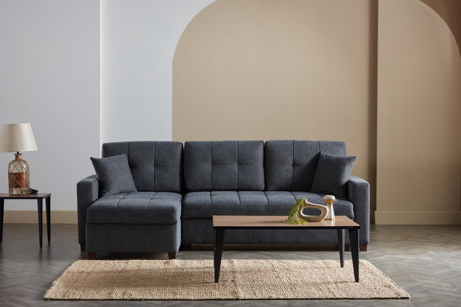 REVERSABLE SLEEPER SECTIONAL SOFA BROWN FABRIC 101×60