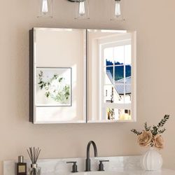 30” x 26” Black Medicine Cabinet Mirror – Frameless, Recessed/Surface Mount (Modern Bathroom)