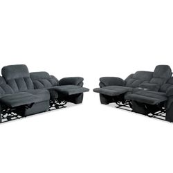 Grey Electric Reclining Sofa And Console Love Seat 