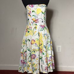 White Bright Color Floral Sequin Strapless Dress