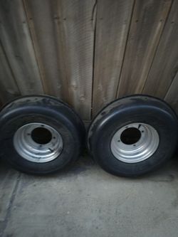 2 22x8x10 RAZOR BACK SAND TIRES UNLIMITED ON ALUMINUM RIMS