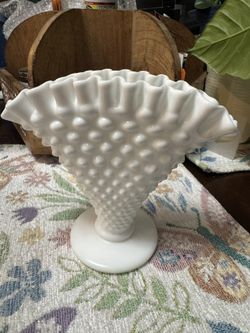 Fenton Milk Glass Hobnail Fan Vase
