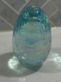 Designer Hand Blown Art Glass.  OBG.  Clear Crackled Egg Paperweight 