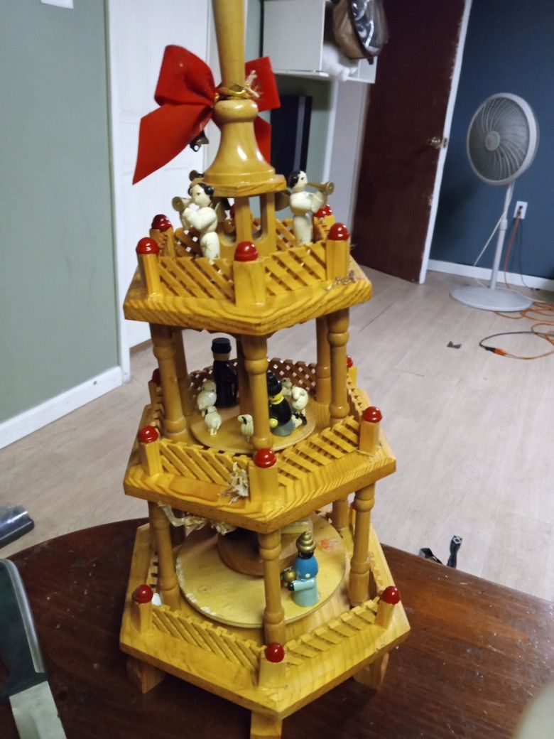German Christmas Nativity Pyramid Carousel 3 Tier