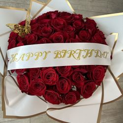 Happy Birthday 50 Roses With Banner 