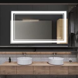 60" x 36 “LED Bathroom Mirror for Wall, Large Lighted Vanity Bathroom Mirror with Front Light, Anti-Fog, Dimmable, Shatter-Proof, 3 Colors, ETL Listed