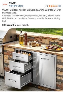 Vevor - Outdoor Kitchen Drawers 29.5"W x 22.6"H x 21.7"D Stainless Steel