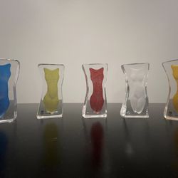 Mats Jonasson Erika Hoglund Maleras Nude Torso Crystal Glass Unique set of 5 