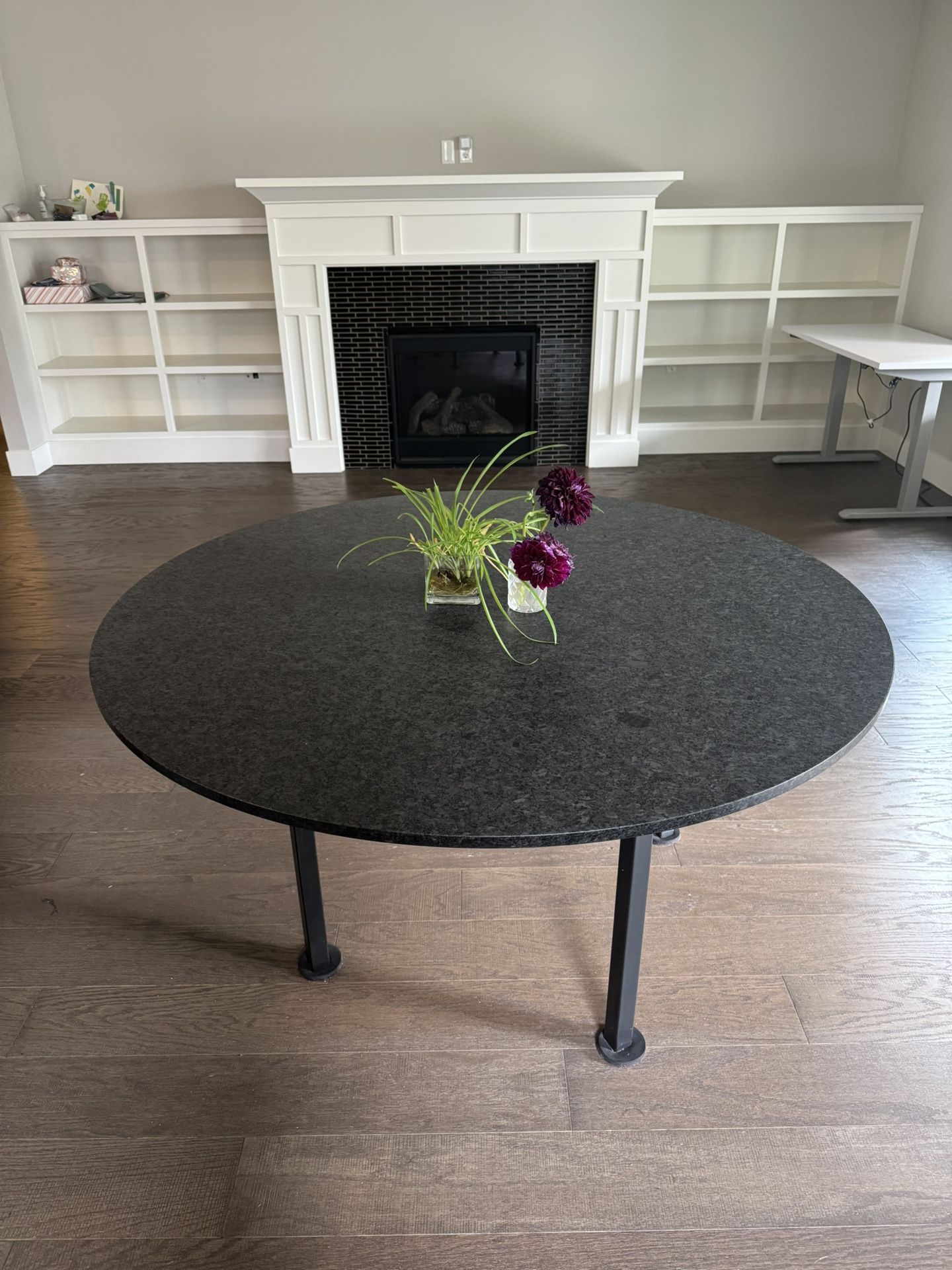 54” Round Granite Dining Table With Metal Base