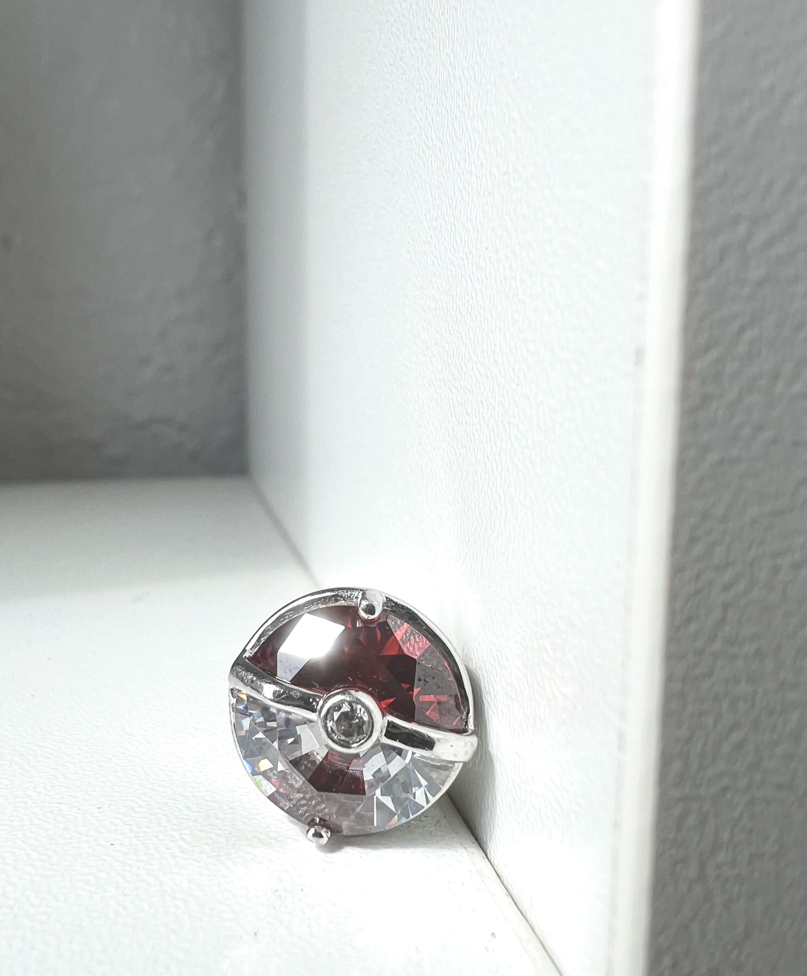 Like New: Custom made Crystal & Diamond Pokeball Necklace Pendant, Sterling Silver, rare, Pokémon