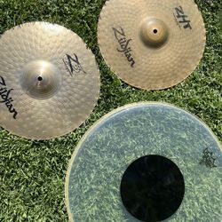 Zildjian cymbals and Remo drum head