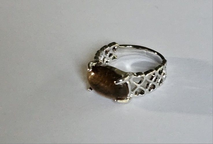 NEW SIZE 7 STRIPED TIGER EYE STONE FASHION SILVER NEW LATTICE BAND RING
