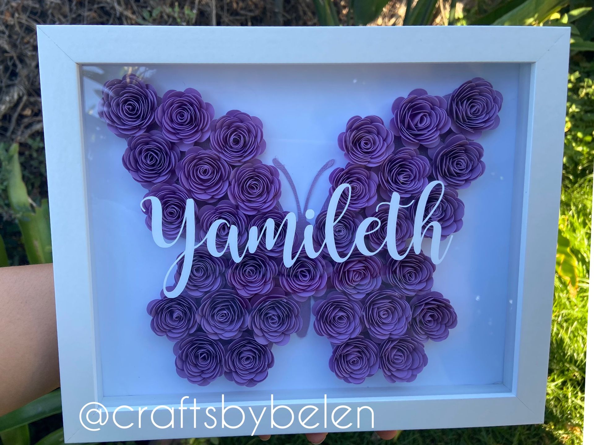 Purple butterfly shadow box 8x10