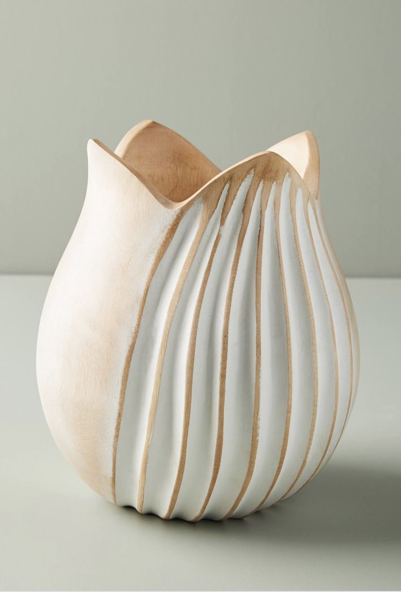Anthropologie Lotus Mango Wood Vase
