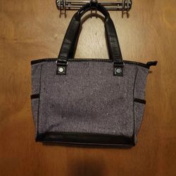 Thirty-One Mini Cindy Plum Tweed Purse Handbag Purple Crossbody Twill Brown Trim