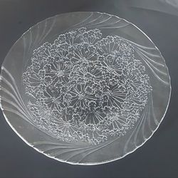 Vintage  - Large Round Floral Glass Platter